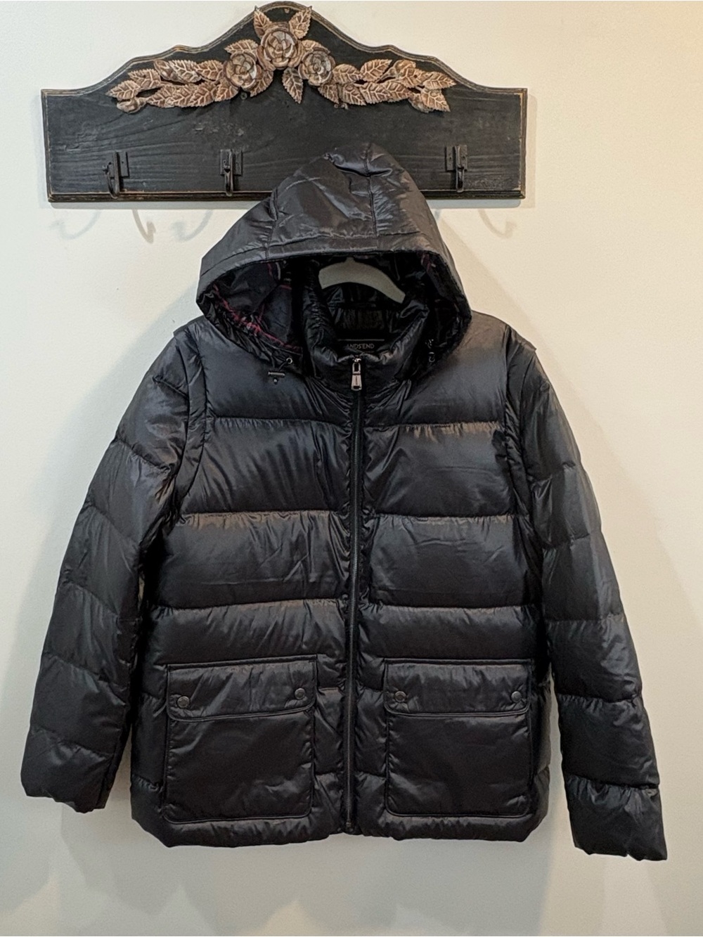 NWT Lands End Titanium 700 Down Puffer Hooded Jacket Size Large